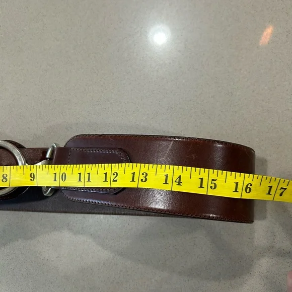 Max Mara Wide (2 inch) Brown Leather Belt with Silver Buckle